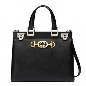 NEW GUCCI women's zumi grainy leather small top handle bag in black